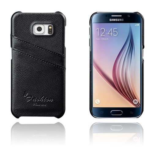 Fashion Samsung Galaxy S6 Aito Nahkakotelo Korttitaskuilla Musta