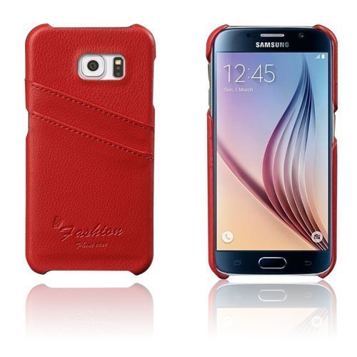 Fashion Samsung Galaxy S6 Aito Nahkakotelo Korttitaskuilla Punainen