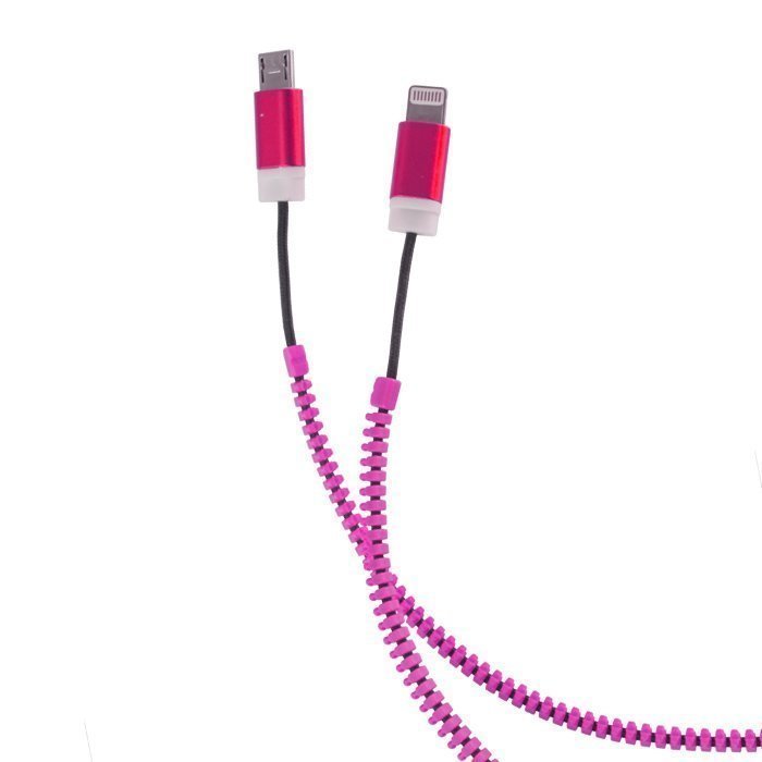 Forever 2in1 USB Vetoketju kaapeli micro USB ja Lightning liitännöillä Pinkki