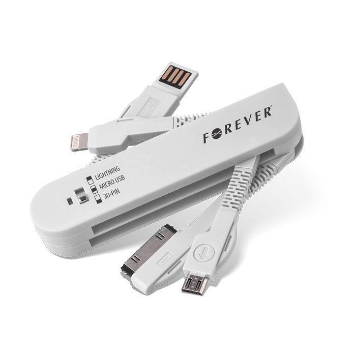 Forever 3in1 USB kaapeli Dock-liitin iPhone 4 & Lightning iPhone 5 & micro USB Valkoinen