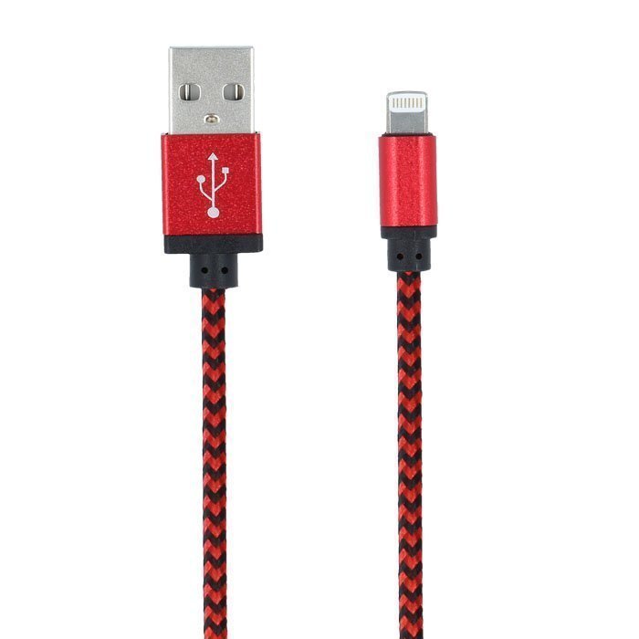 Forever Braided punottu kestävä USB Lightning lataus- ja synkronointikaapeli puhelimiin 1m Punainen