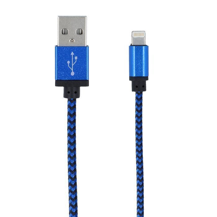 Forever Braided punottu kestävä USB Lightning lataus- ja synkronointikaapeli puhelimiin 1m Sininen