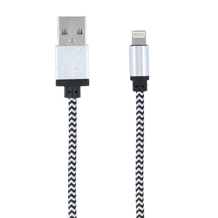 Forever Braided punottu kestävä USB Lightning lataus- ja synkronointikaapeli puhelimiin 1m Valkohopea