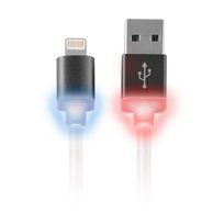 Forever Litteä USB Lightning kaapeli lataus- ja synkronointikaapeli LED valoilla Musta