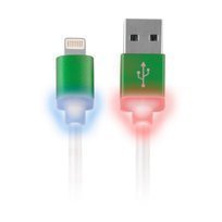 Forever Litteä USB Lightning kaapeli lataus- ja synkronointikaapeli LED valoilla Vihreä