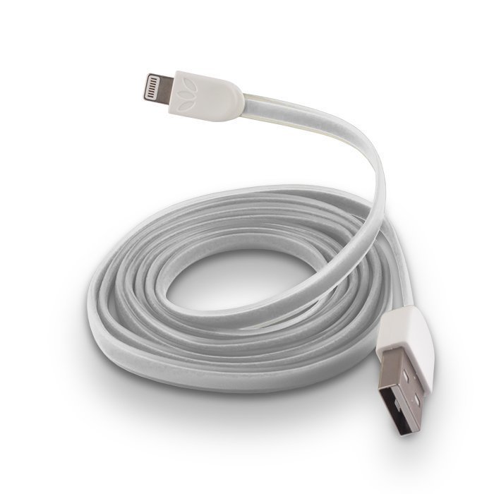 Forever Litteä USB Lightning lataus- ja synkronointikaapeli puhelimiin 1m Valkoinen