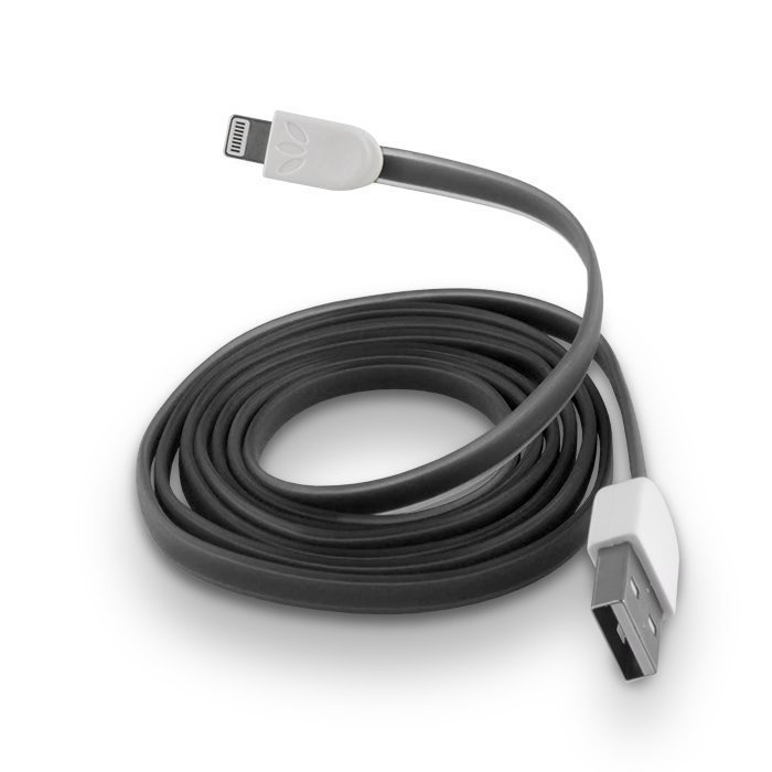 Forever Litteä USB Lightning lataus- ja synkronointikaapeli puhelimiin Musta