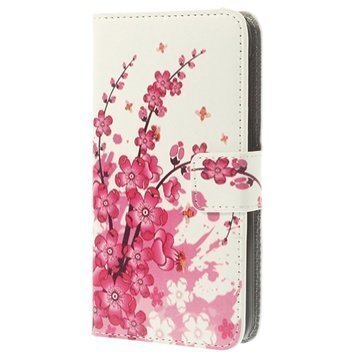 HTC Desire 310 Wallet Nahkakotelo Vaaleanpunaiset kukat