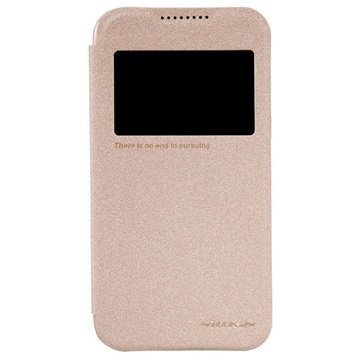 HTC Desire 320 Nillkin Sparkle Series Ikkunallinen Läppäkotelo Kulta