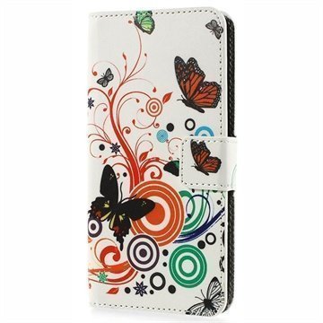 HTC Desire 510 Wallet Nahkakotelo Perhoset / Ympyrät
