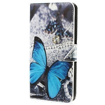 HTC Desire 510 Wallet Nahkakotelo Sininen Perhoset