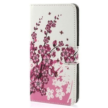 HTC Desire 510 Wallet Nahkakotelo Vaaleanpunaiset Kukat