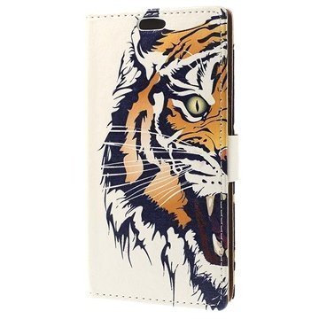 HTC Desire 516 Dual Sim Wallet Nahkakotelo Tiger