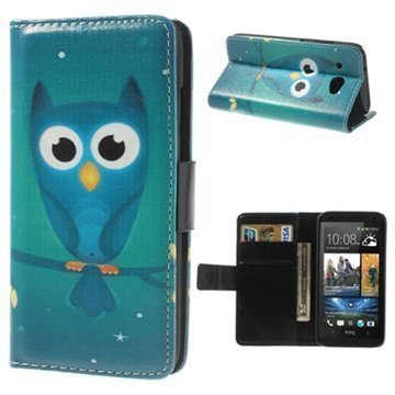HTC Desire 601 Wallet Nahkakotelo Blue Owl