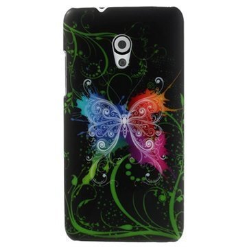 HTC Desire 700 Dual Sim Kumipintainen Napsautuskotelo Värikkäät perhoset Musta