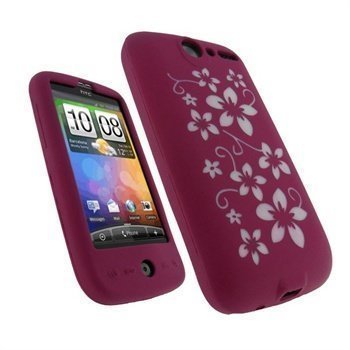 HTC Desire iGadgitz Flower Design Silikoni Kotelo Vaaleanpunainen/Valkoinen