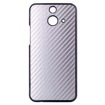 HTC One (E8) Hiilikuitukuvioitu Kova Suojakuori Hopeinen