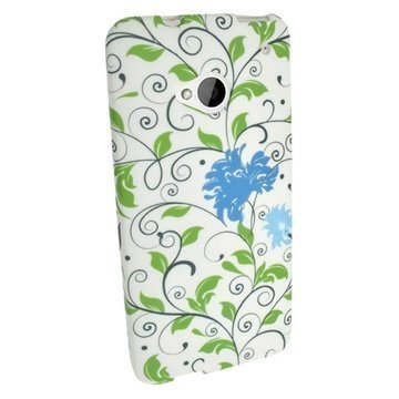 HTC One Igadgitz Floral Pattern TPU Kotelo Sininen