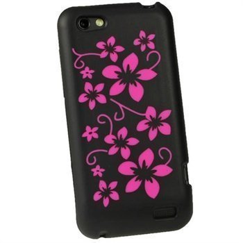 HTC One V iGadgitz Flowers Silicone Case Black / Pink