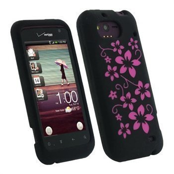 HTC Rhyme iGadgitz Flowers Silikonikuori Musta / Vaaleanpunainen
