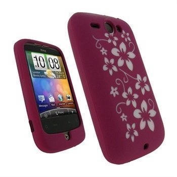 HTC Wildfire iGadgitz Flower Design Silikoni Kotelo Vaaleanpunainen/Valkoinen