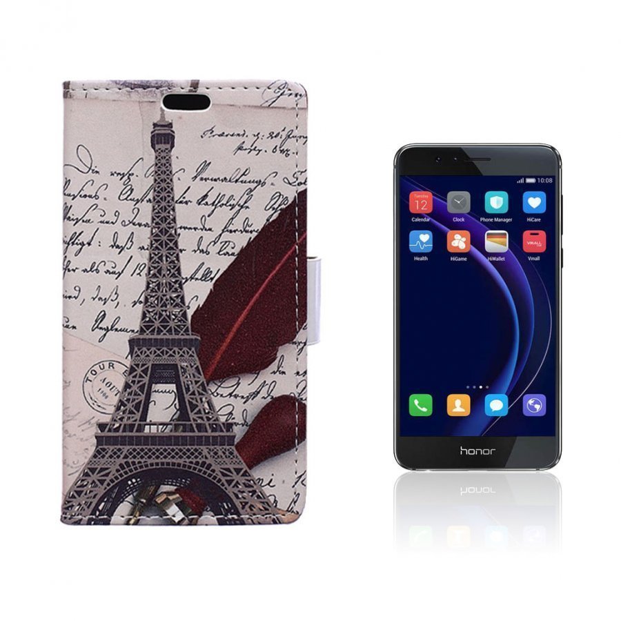 Hagerup Huawei Honor 8 Nahkakotelo Lompakko Eiffel Torni Ja Kirjoitus