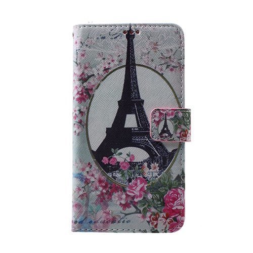 Hagerup Samsung Galaxy A5 2016 Nahkakotelo Korttitaskuilla Eiffel Torni Ja Kukkia