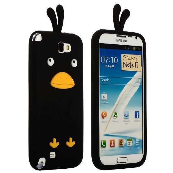 Happy Bird Musta Samsung Galaxy Note 2 Silikonikuori