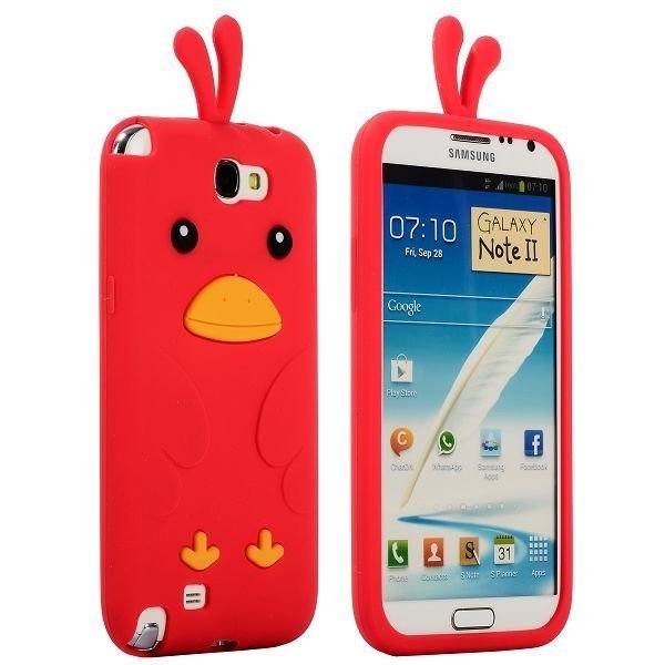 Happy Bird Punainen Samsung Galaxy Note 2 Silikonikuori
