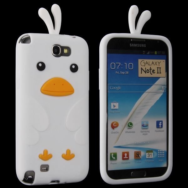 Happy Bird Valkoinen Samsung Galaxy Note 2 Silikonikuori