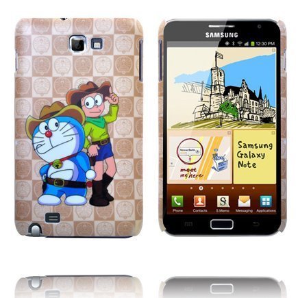 Happy Cartoon Sininen Kissa & Cowboy Samsung Galaxy Note Suojakuori