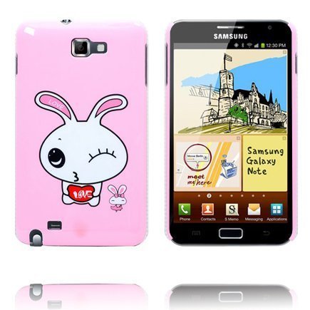 Happy Cartoon Ver. 2 Valkoinen Jänis Vaaleanpunainen Samsung Galaxy Note Suojakuori