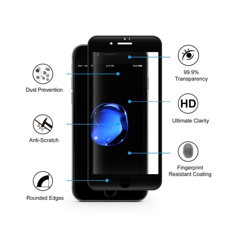 Hat Prince Iphone 7 Plus 0.2mm Karkaistu Lasi Näytönsuoja Musta