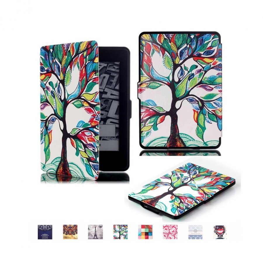 Holberg Amazon Kindle Paperwhite Älykäs Nahkakotelo Värikäs Puu