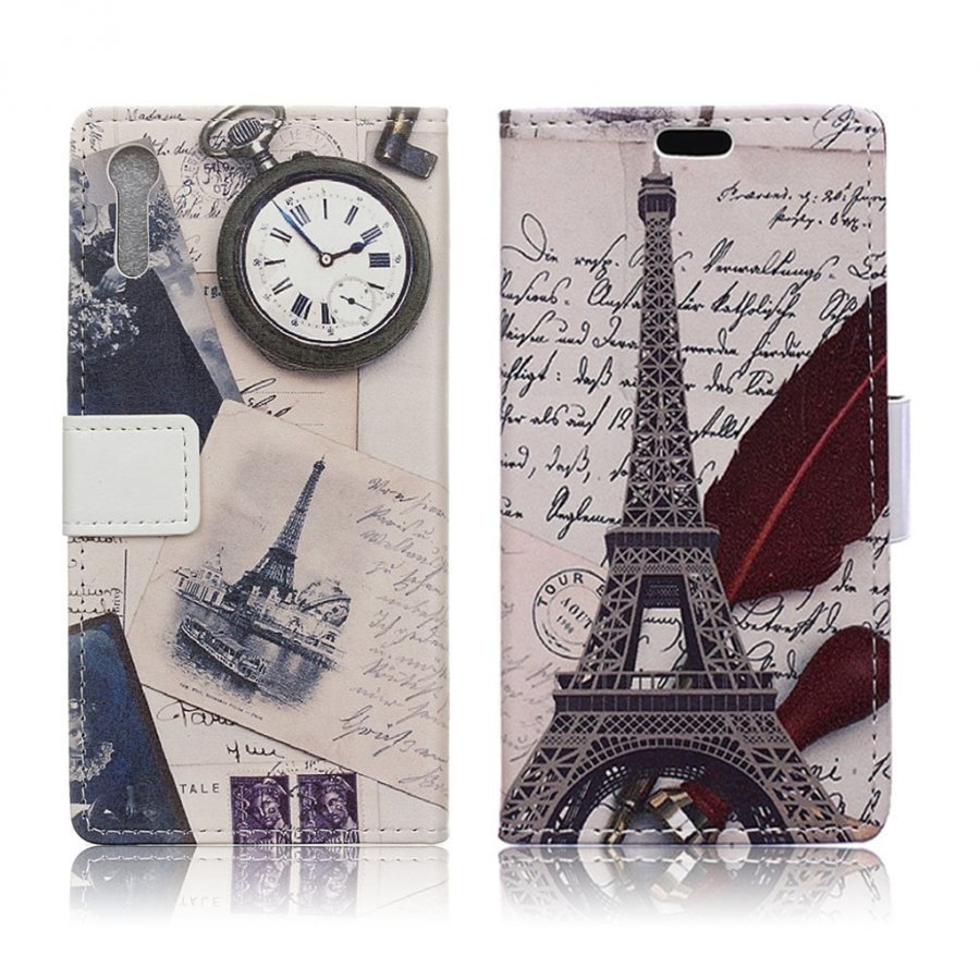 Holberg Sony Xperia Xz Nahkakotelo Läpällä Eiffel Torni Ja Kirjoitus