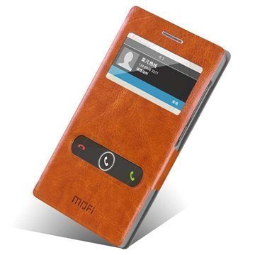 Huawei Ascend G6 Mofi Hui Series Double View Flip Leather Case Ruskea