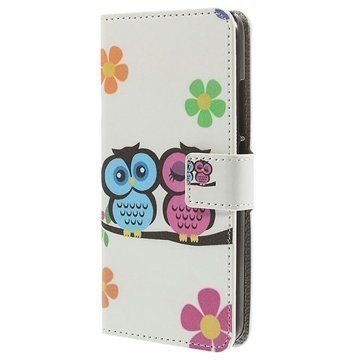 Huawei Ascend G620s Tyylikäs Nahkainen Lompakkokotelo Owl Couple