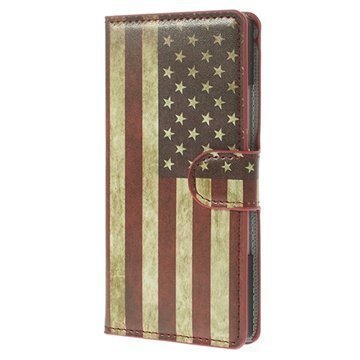 Huawei Ascend P7 Ascend P7 Sapphire Edition Wallet Nahkakotelo Vintage American Flag