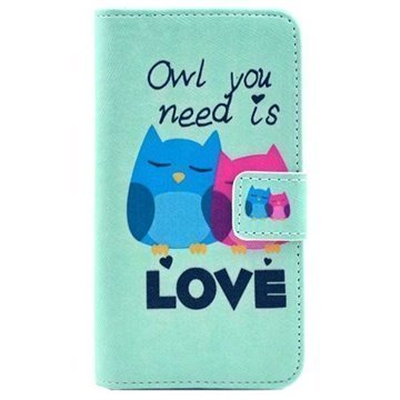 Huawei Ascend Y300 Lompakkomallinen Nahkakotelo Owl You Need Is Love