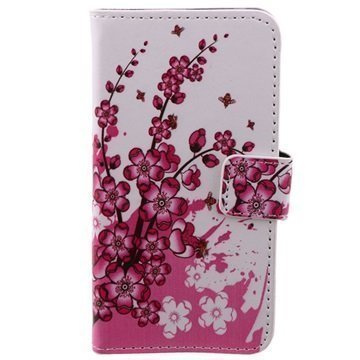 Huawei Ascend Y330 Wallet Nahkakotelo Pinkki kukat