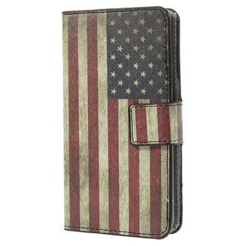 Huawei Ascend Y330 Wallet Nahkakotelo Vintage American Flag