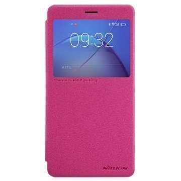 Huawei Honor 6X (2016) Nillkin Sparkle ikkunallinen läppäkotelo Kuuma Pinkki