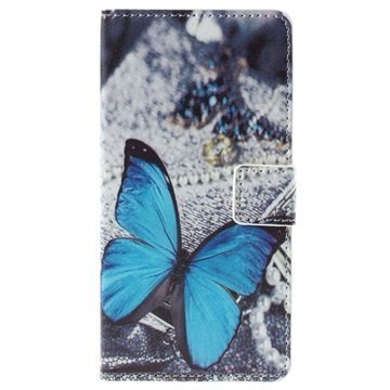 Huawei Honor 7 Tyylikäs Lompakkokotelo Sininen Perhoset