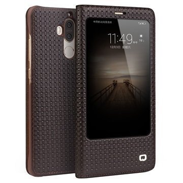 Huawei Mate 9 Qialino Smart View Flip Case Grid Texture Brown