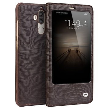 Huawei Mate 9 Qialino Smart View Flip Case Lizard Skin Brown