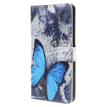 Huawei Nexus 6P Tyylikäs Lompakkokotelo Sininen Perhoset