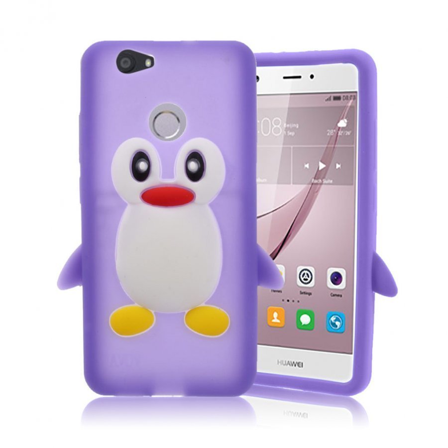 Huawei Nova Pingviini Kuvioinen Silikoni Takakuori Violetti