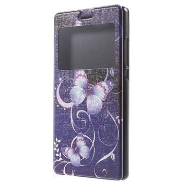 Huawei P8 Slim View Folio Nahkainen Suojakotelo Butterfly / Violetti