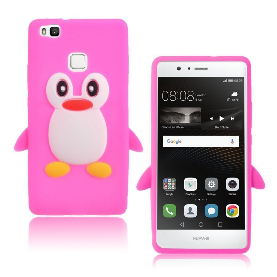 Huawei P9 Lite 3d Pingviini Joustava Silikoni Kuori Kuuma Pinkki