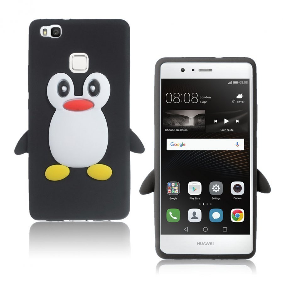 Huawei P9 Lite 3d Pingviini Joustava Silikoni Kuori Musta